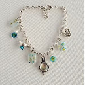 Millefiori Beaded Charm Bracelet for Bird and Flower Fan Mom Gift for Girl